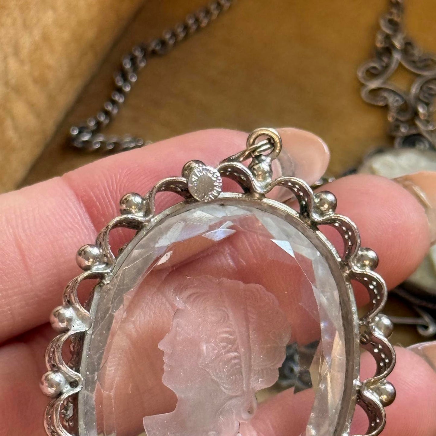 Vintage Reversed Carved Glass Cameo Pendant