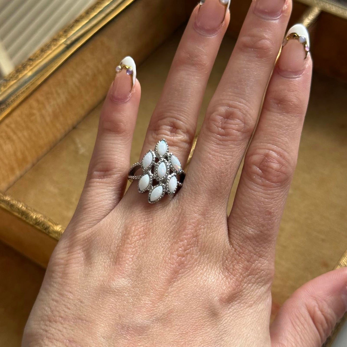 Stainless Steel Faux Opal ring