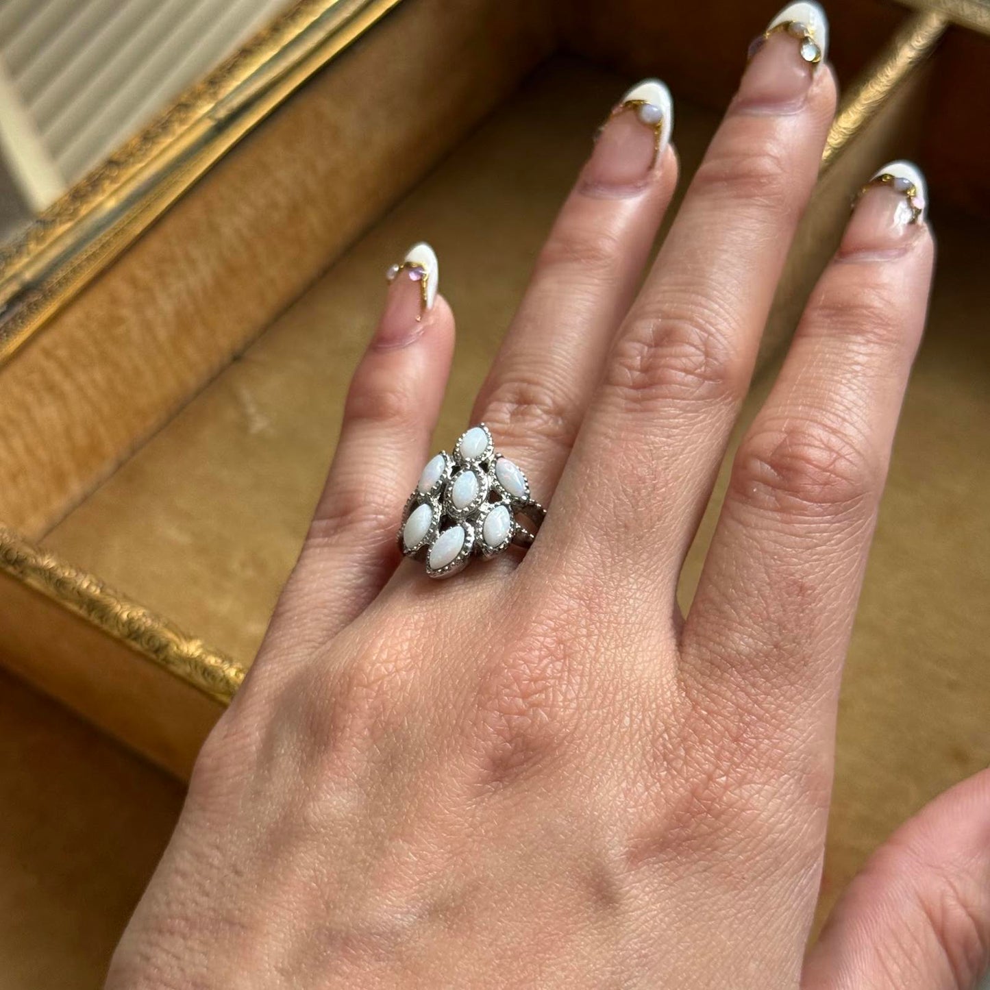 Stainless Steel Faux Opal ring