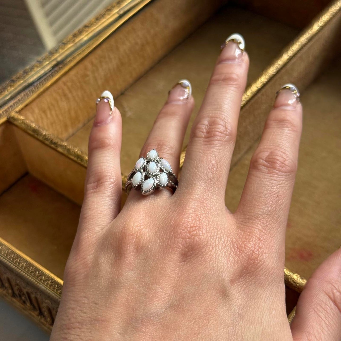 Stainless Steel Faux Opal ring