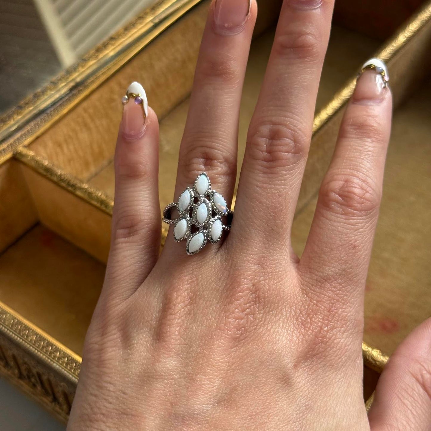 Stainless Steel Faux Opal ring