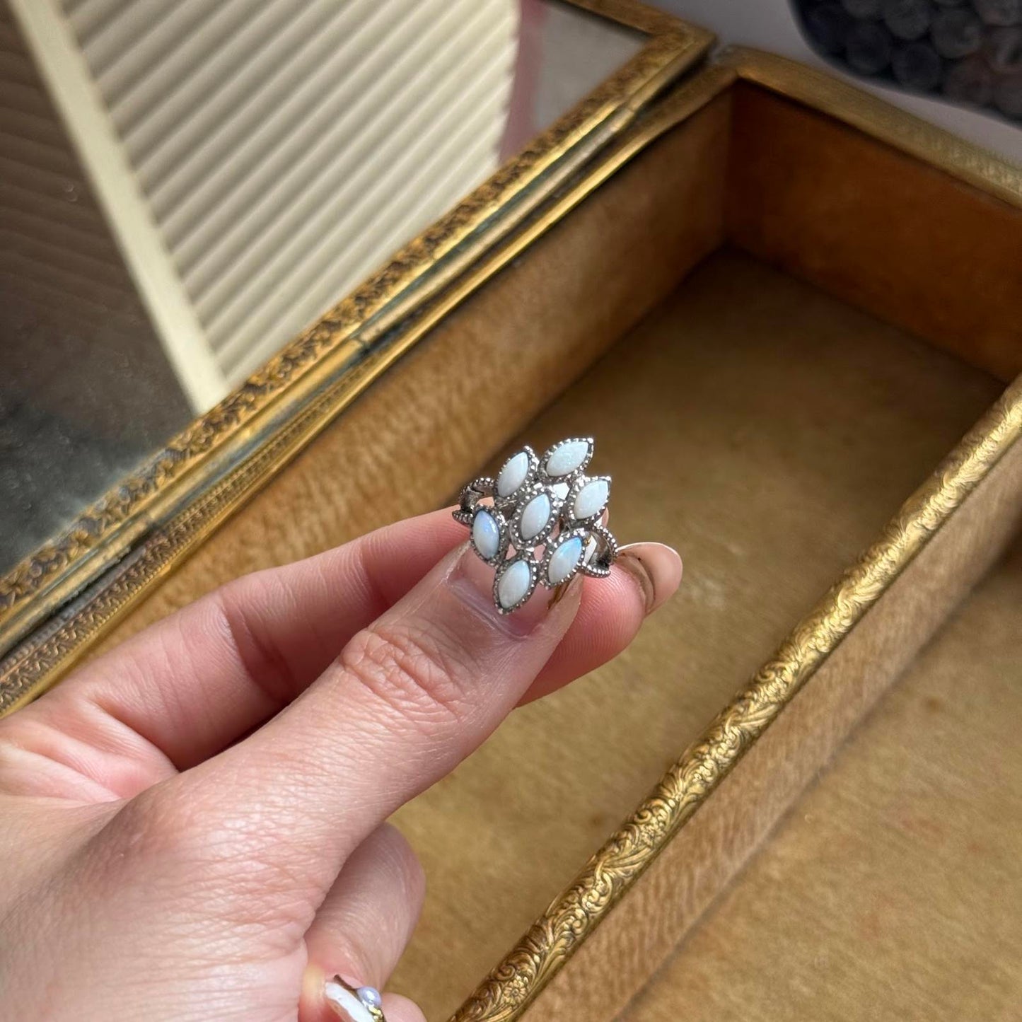 Stainless Steel Faux Opal ring
