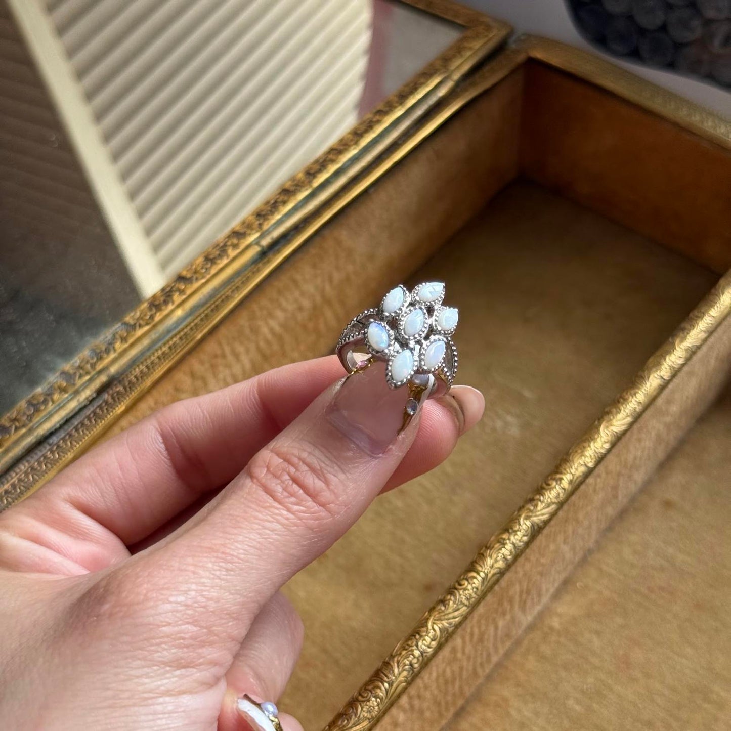 Stainless Steel Faux Opal ring