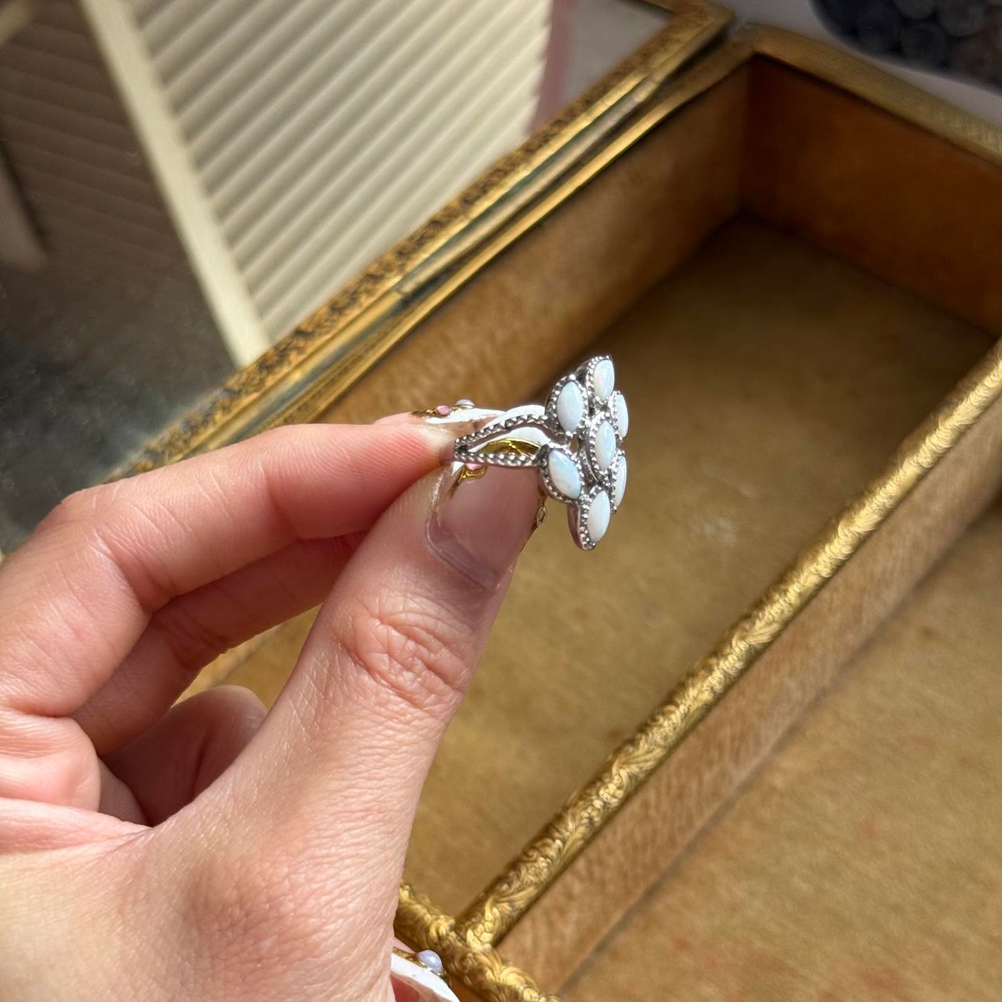 Stainless Steel Faux Opal ring