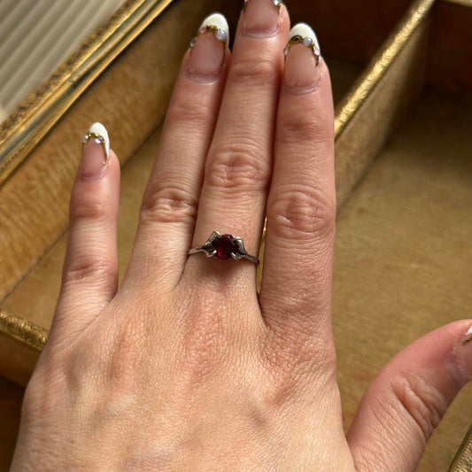 Vintage Art Decor style Red glass rhinestone Sterling Ring