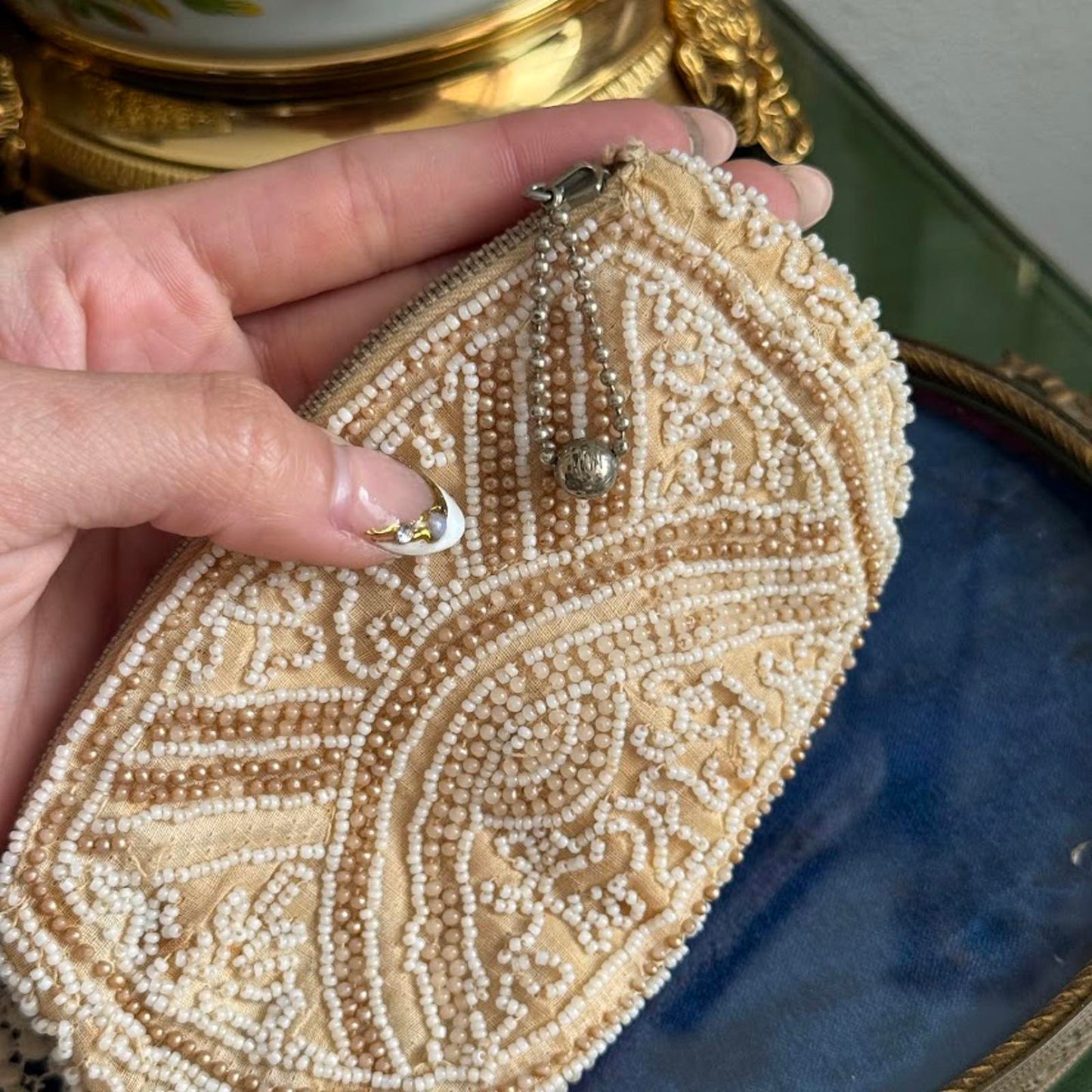 Vintage hand-beaded Ivory small bag