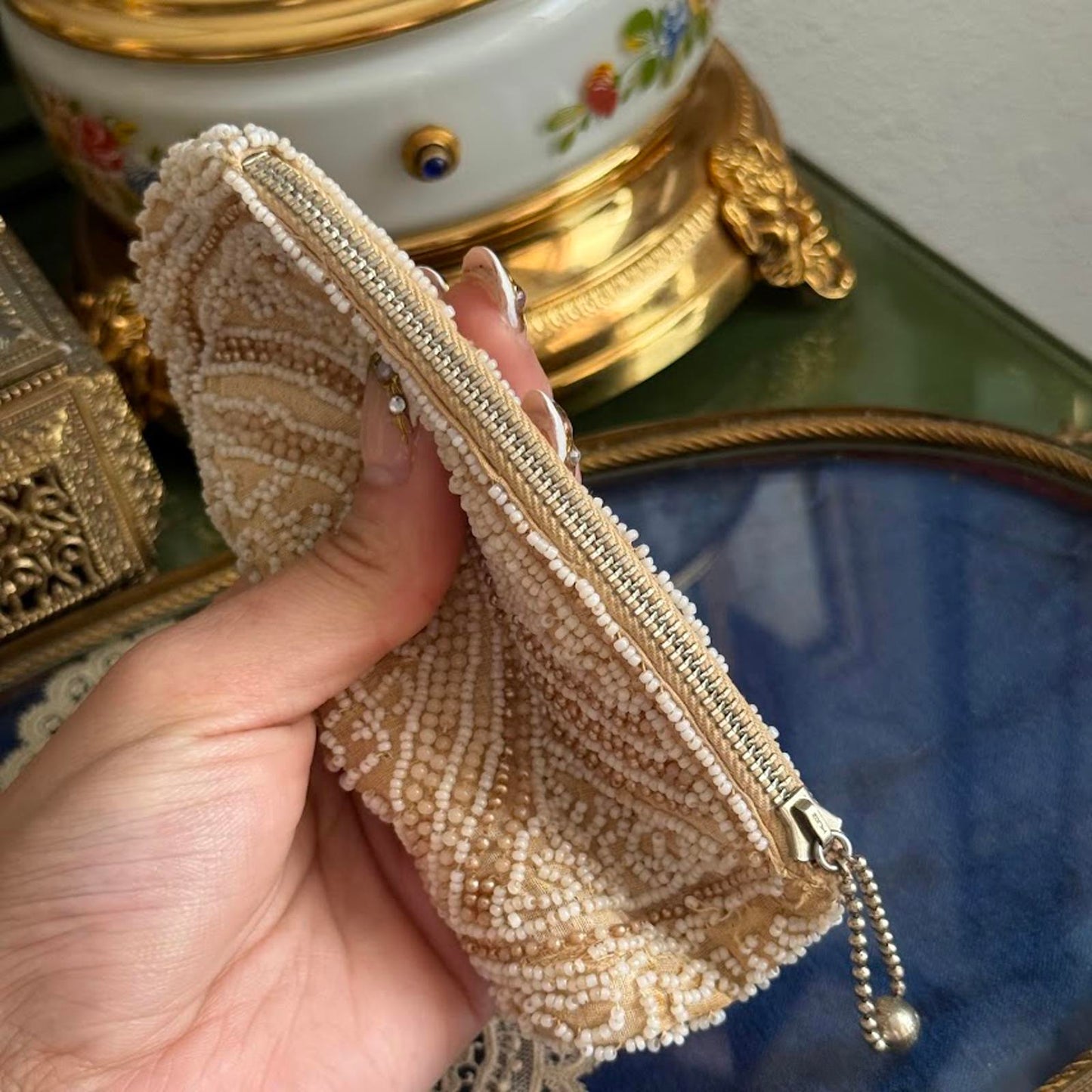 Vintage hand-beaded Ivory small bag
