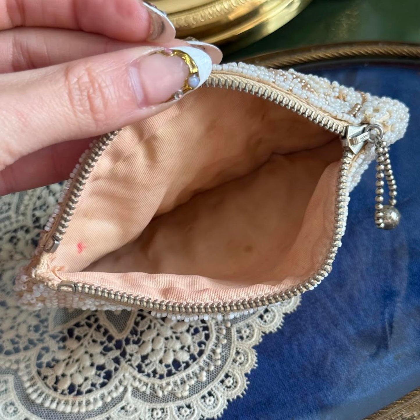 Vintage hand-beaded Ivory small bag