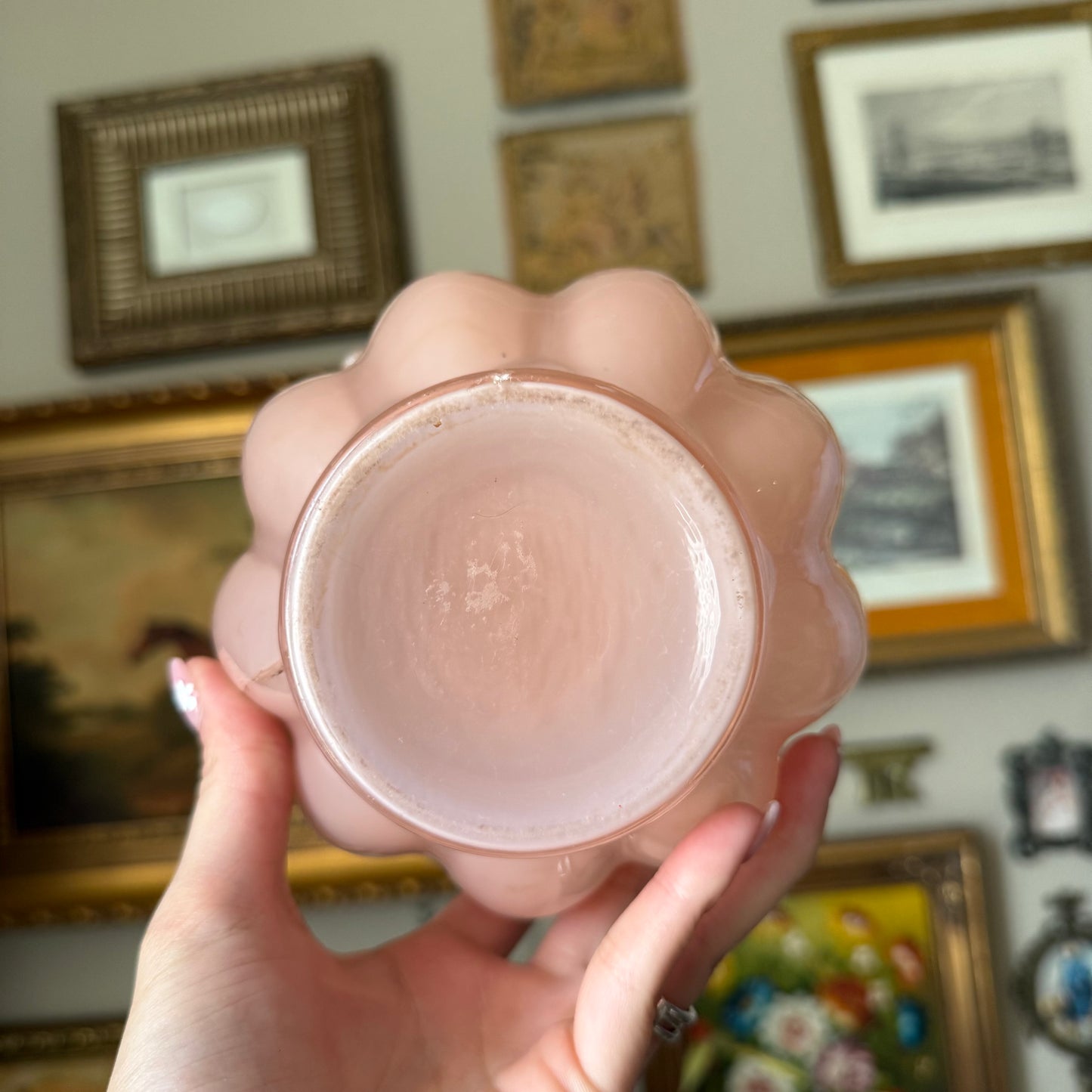 Vintage Fenton Pink Overlay Crimped Ruffled Vase