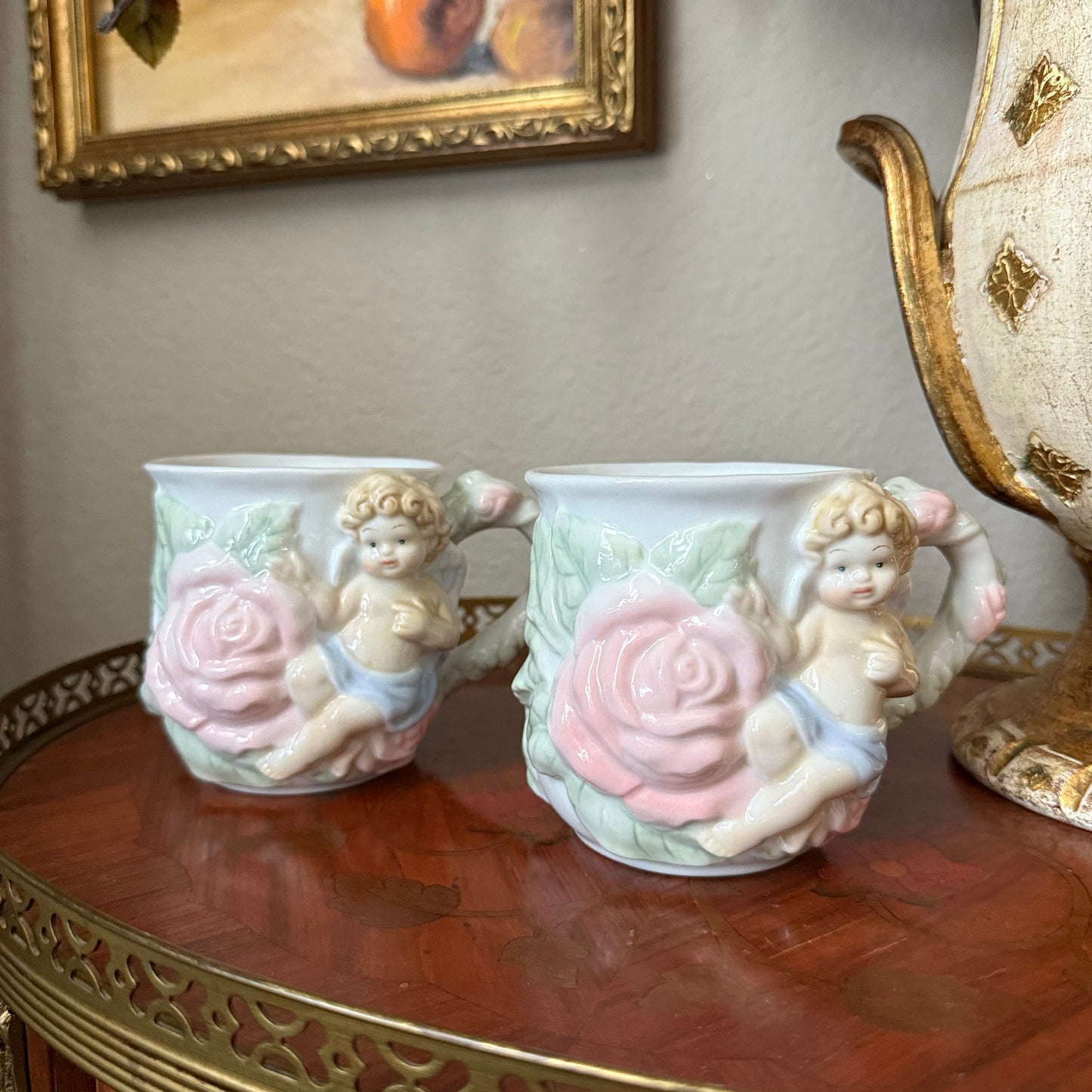 Vintage Avon 1998 Cherub Angel And Roses Pastel Teacup set