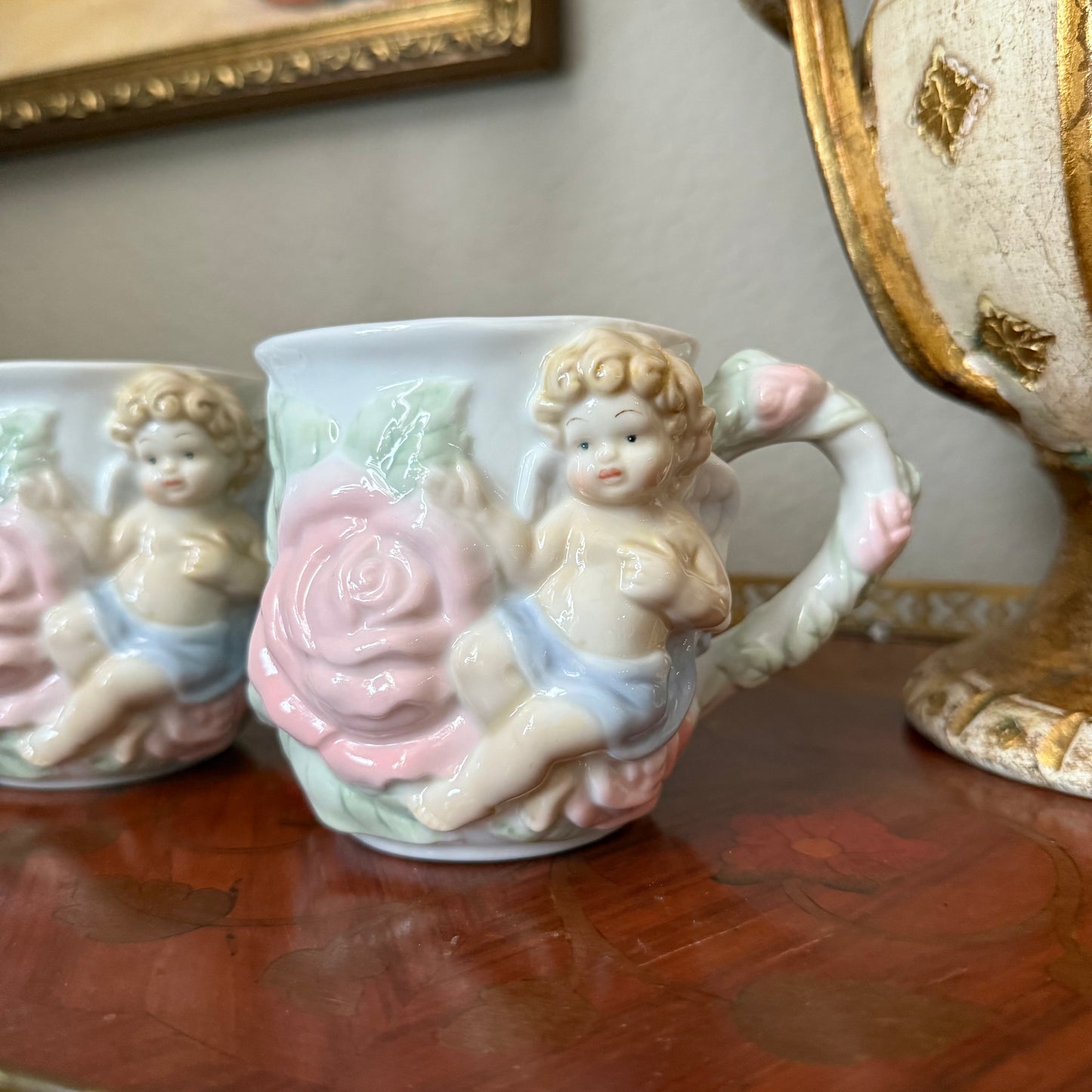 Vintage Avon 1998 Cherub Angel And Roses Pastel Teacup set