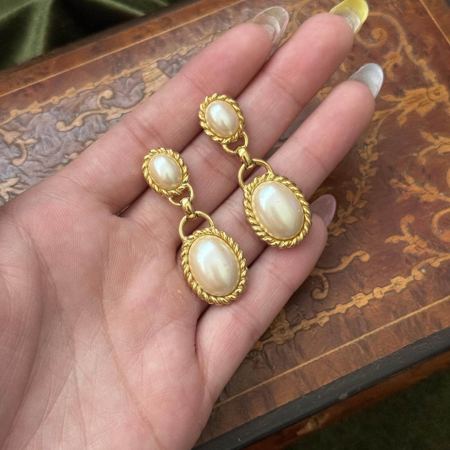 Vintage Monet Faux Pearl Dangle Earrings