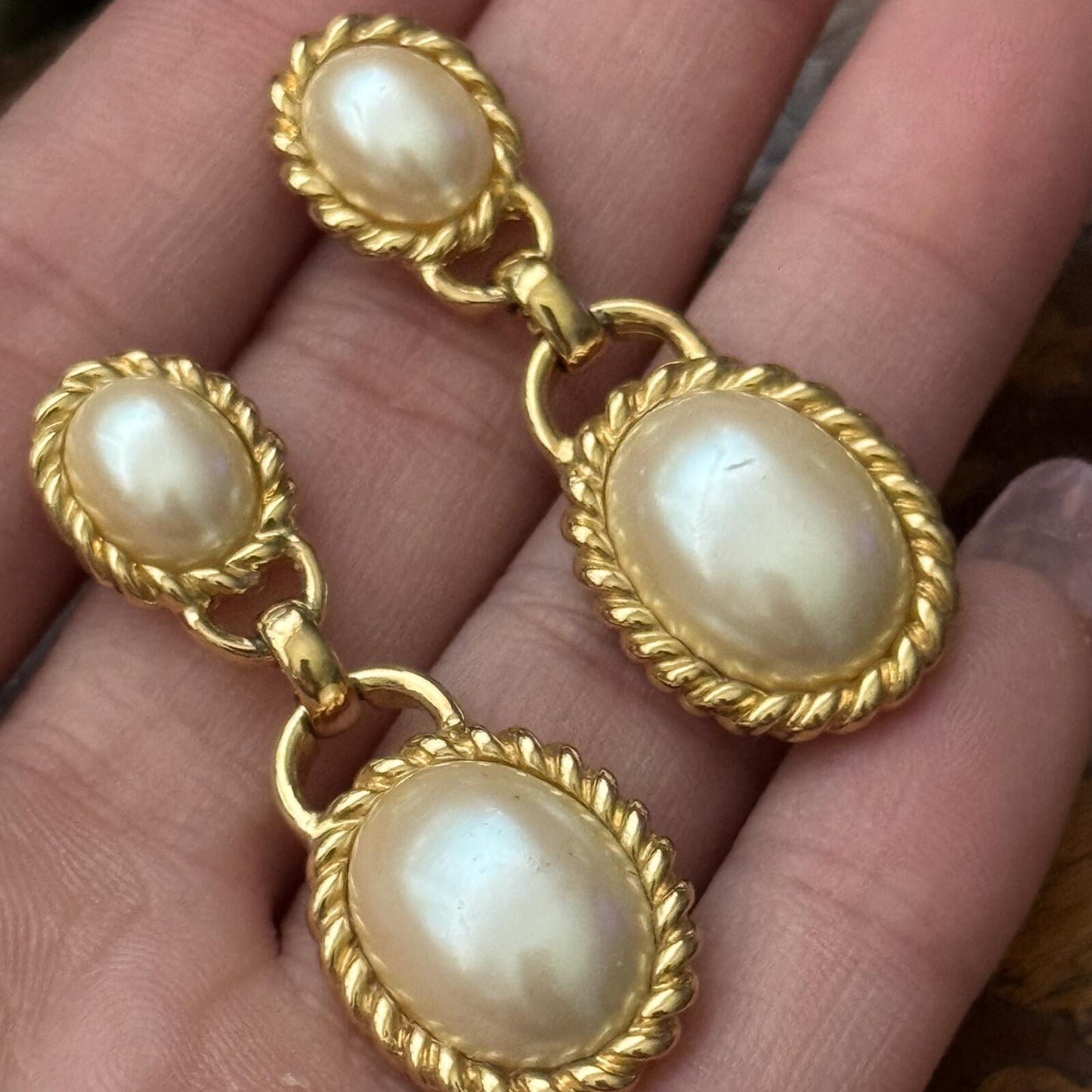 Vintage Monet Faux Pearl Dangle Earrings