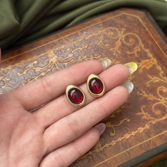 Vintage Avon Red Cabochon Post Earrings
