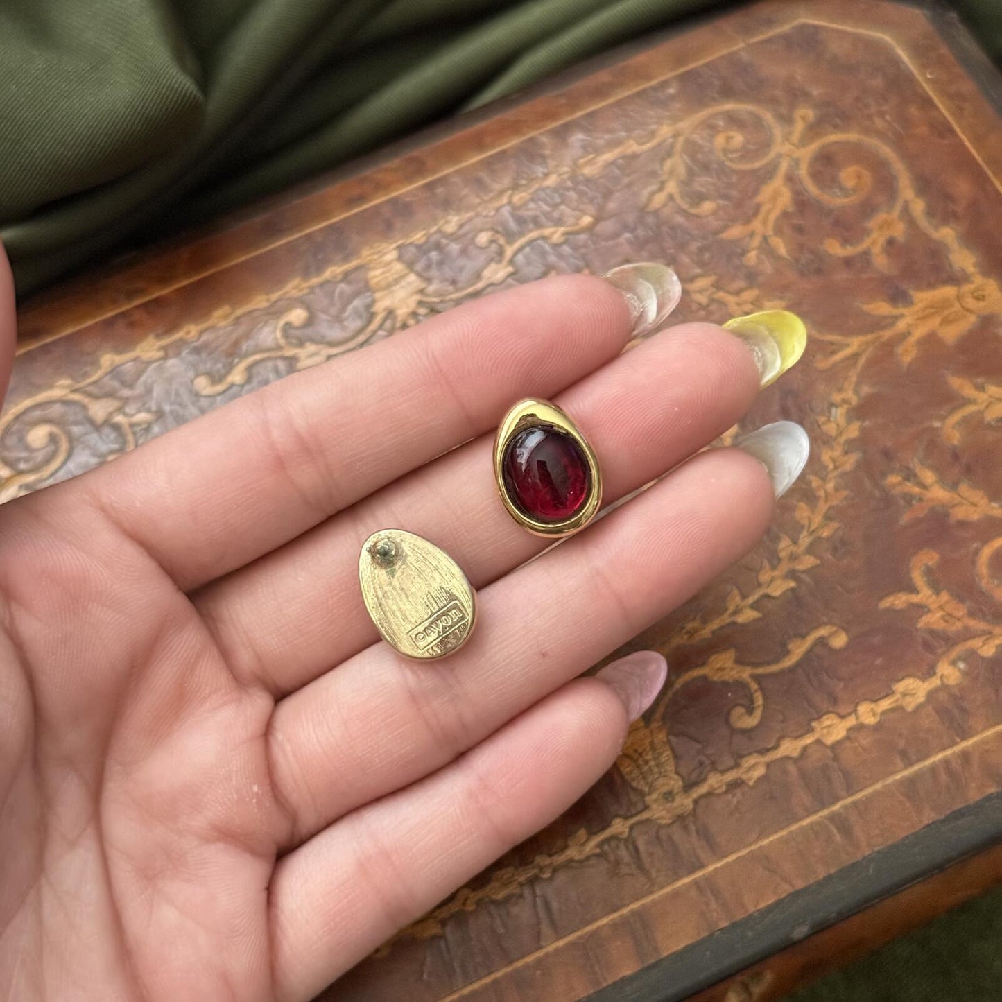 Vintage Avon Red Cabochon Post Earrings