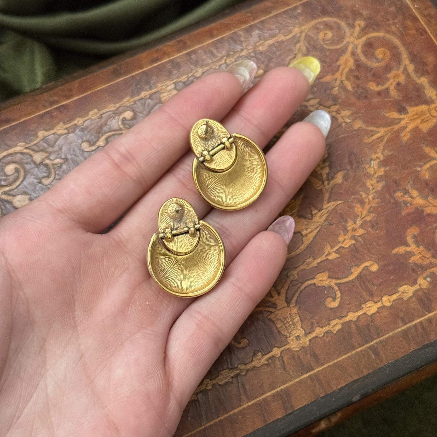 Vintage Gold tone & Black Monet Post Door Knocker Earrings