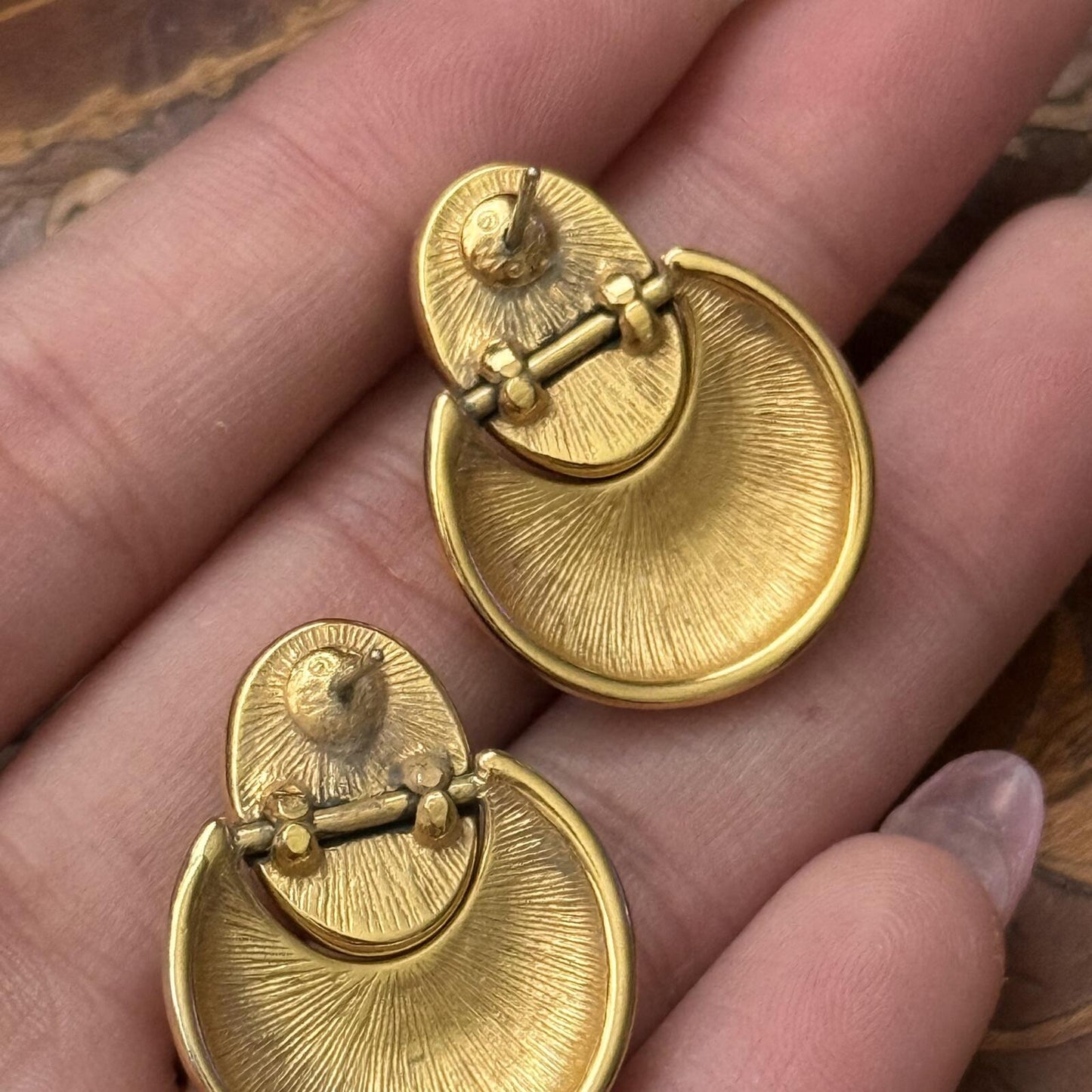 Vintage Gold tone & Black Monet Post Door Knocker Earrings