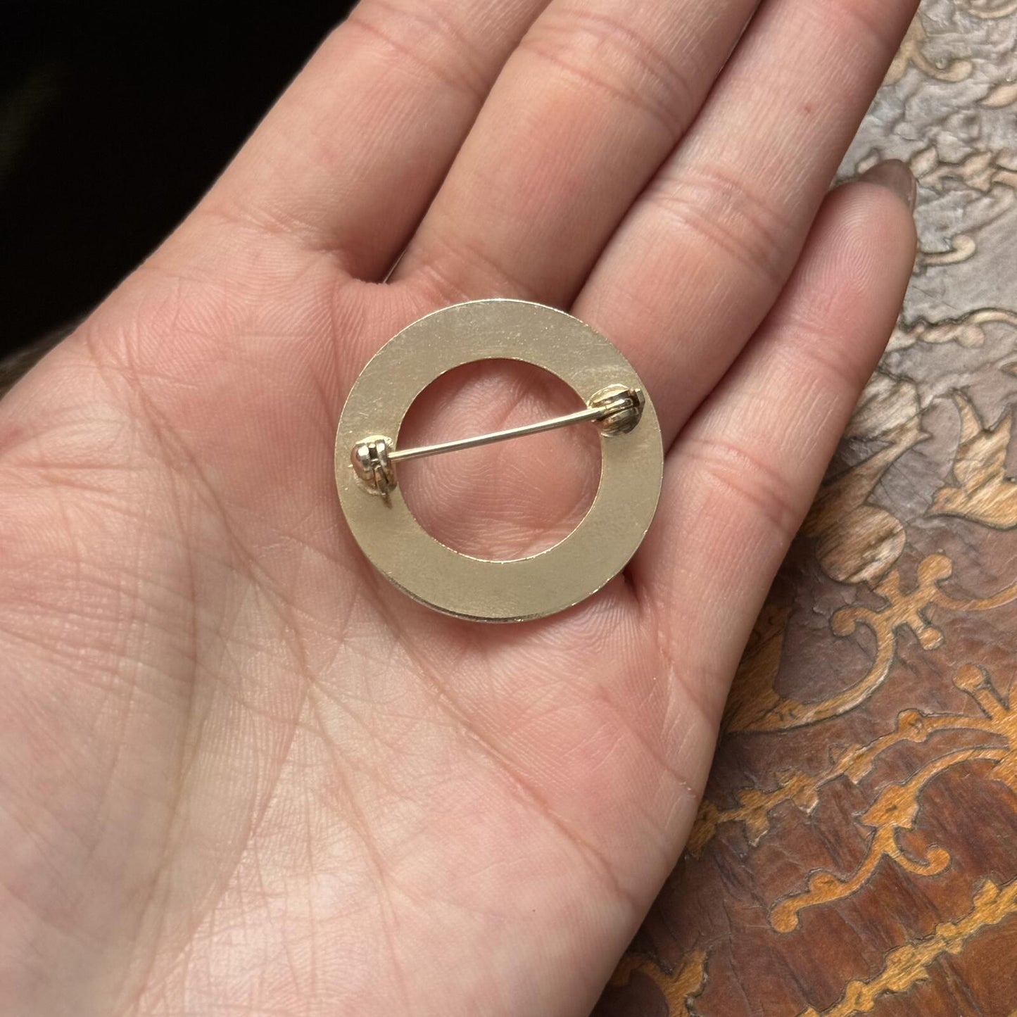Vintage Guilloche Eamel Rose Circle Brooch
