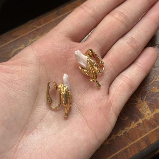 Vintage Avon Ceramic Rose Clip on Earrings
