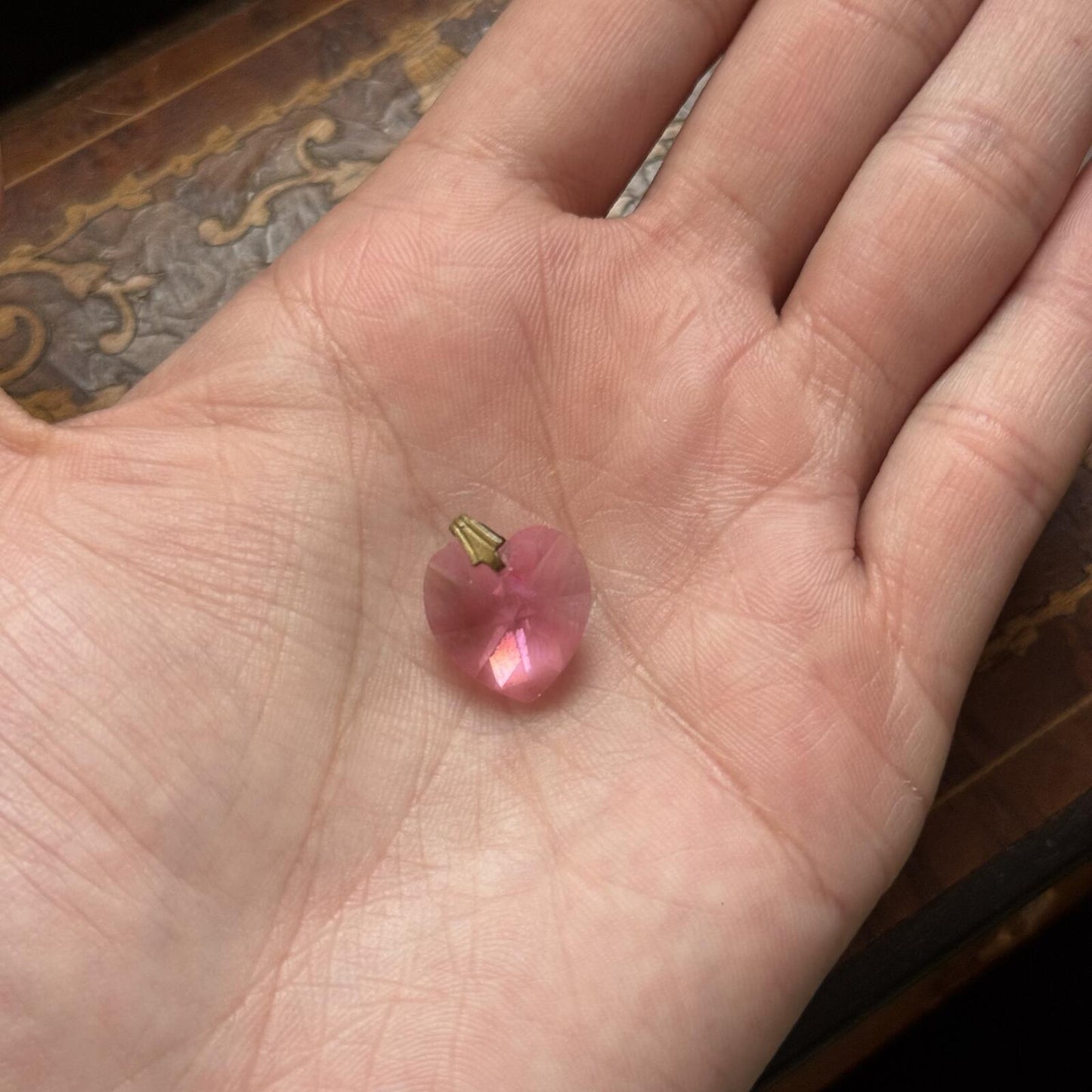 Vintage Pink Glass Heart Pendant