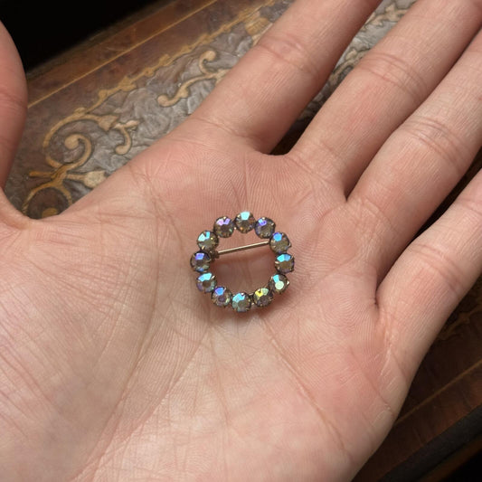 Vintage AB Rhinestone Circle Brooch