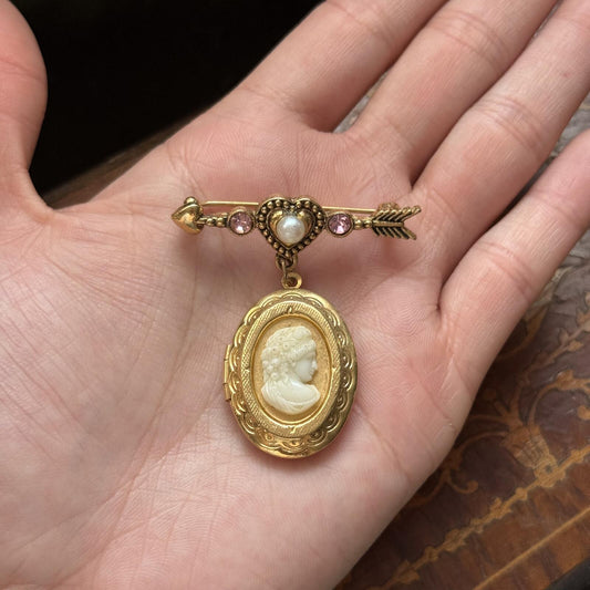 Vintage Avon Brooch Locket with Added Cameo Silhouette