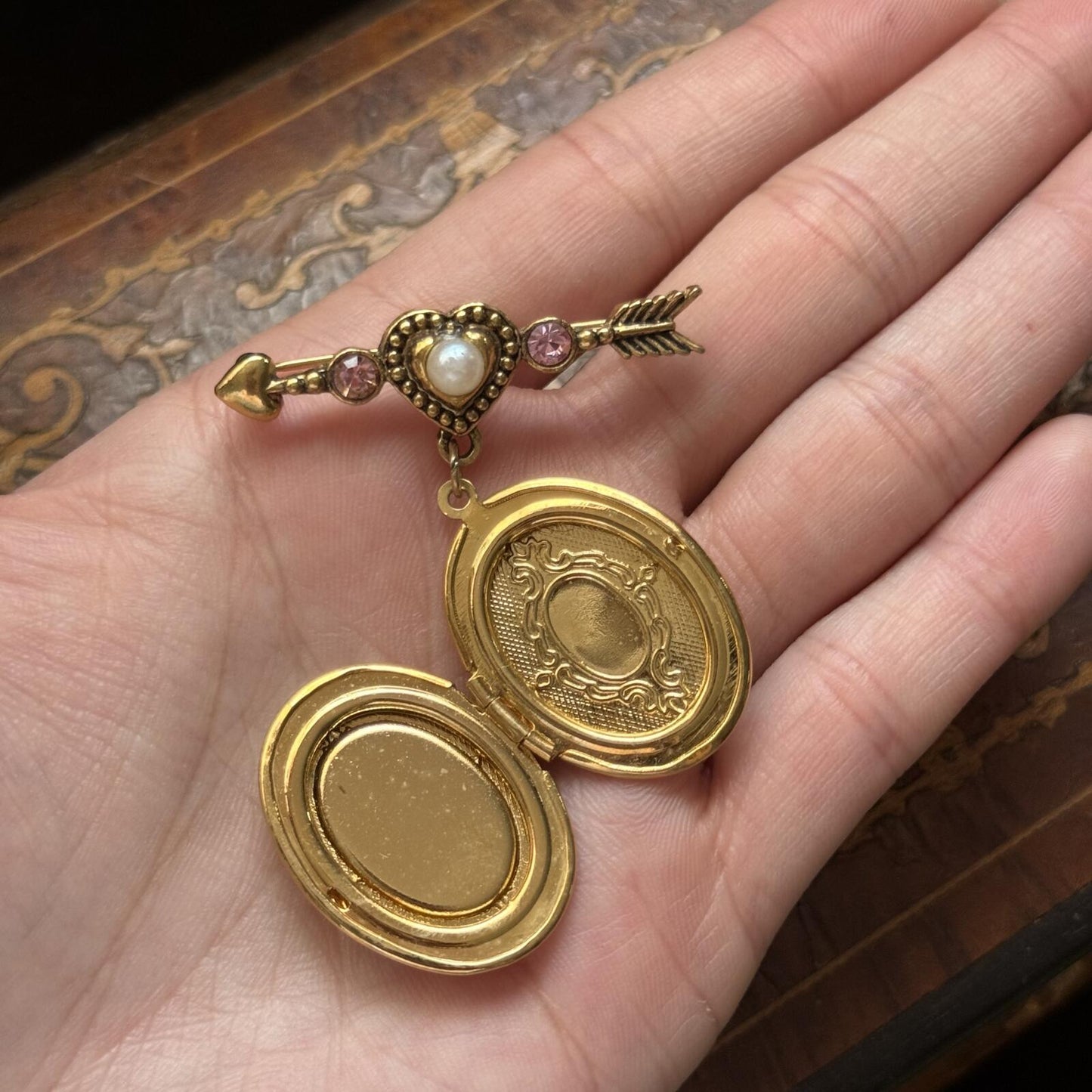 Vintage Avon Brooch Locket with Added Cameo Silhouette