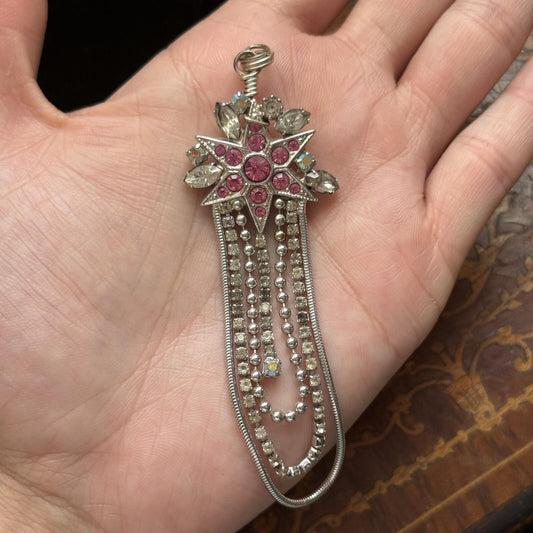 Kirks Folly Sliver Tone Pink Star Rhinestone Pendent