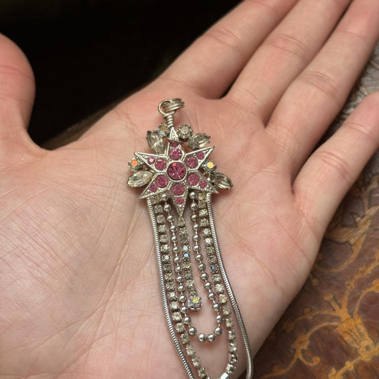 Kirks Folly Sliver Tone Pink Star Rhinestone Pendent