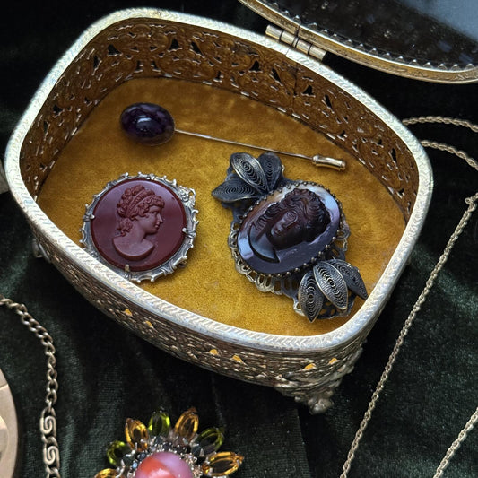 Vintage Glass Ormolu Casket Jewelry Box