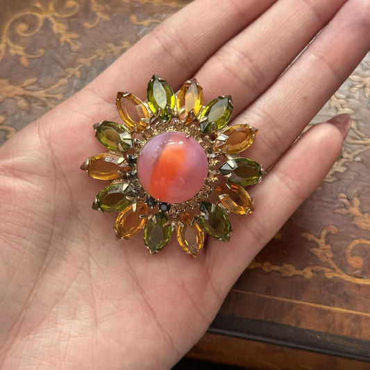 Vintage Glass Orange & Green colorful Brooch