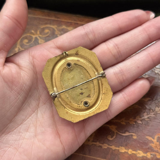 Vintage Brass Metal Gold tone Cameo Brooch