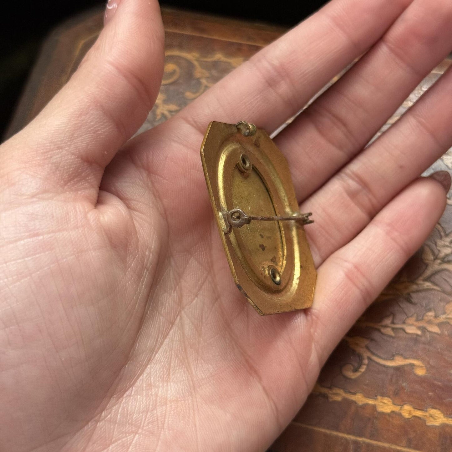 Vintage Brass Metal Gold tone Cameo Brooch