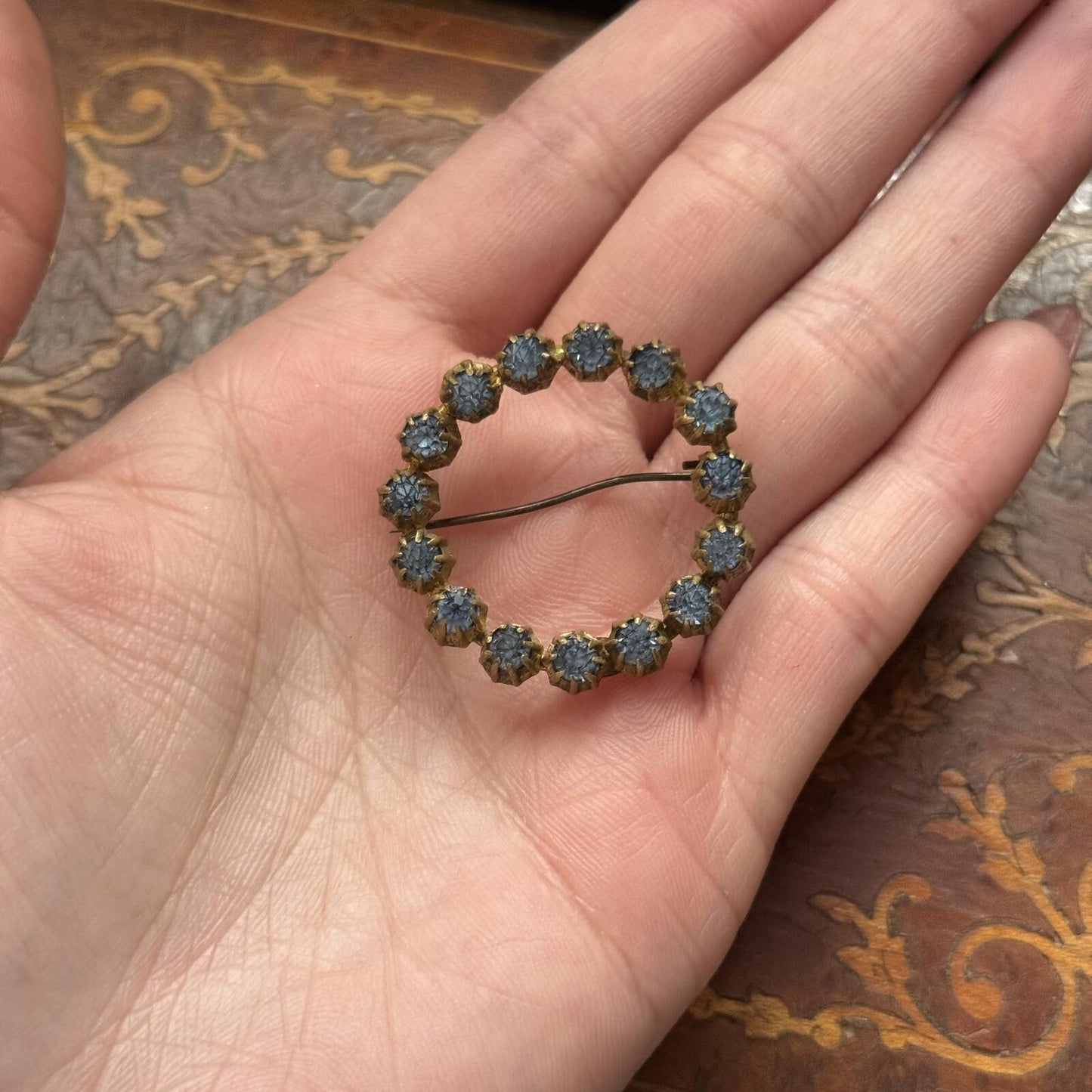 Vintage Antique Czech Blue Rhinestone Brooch