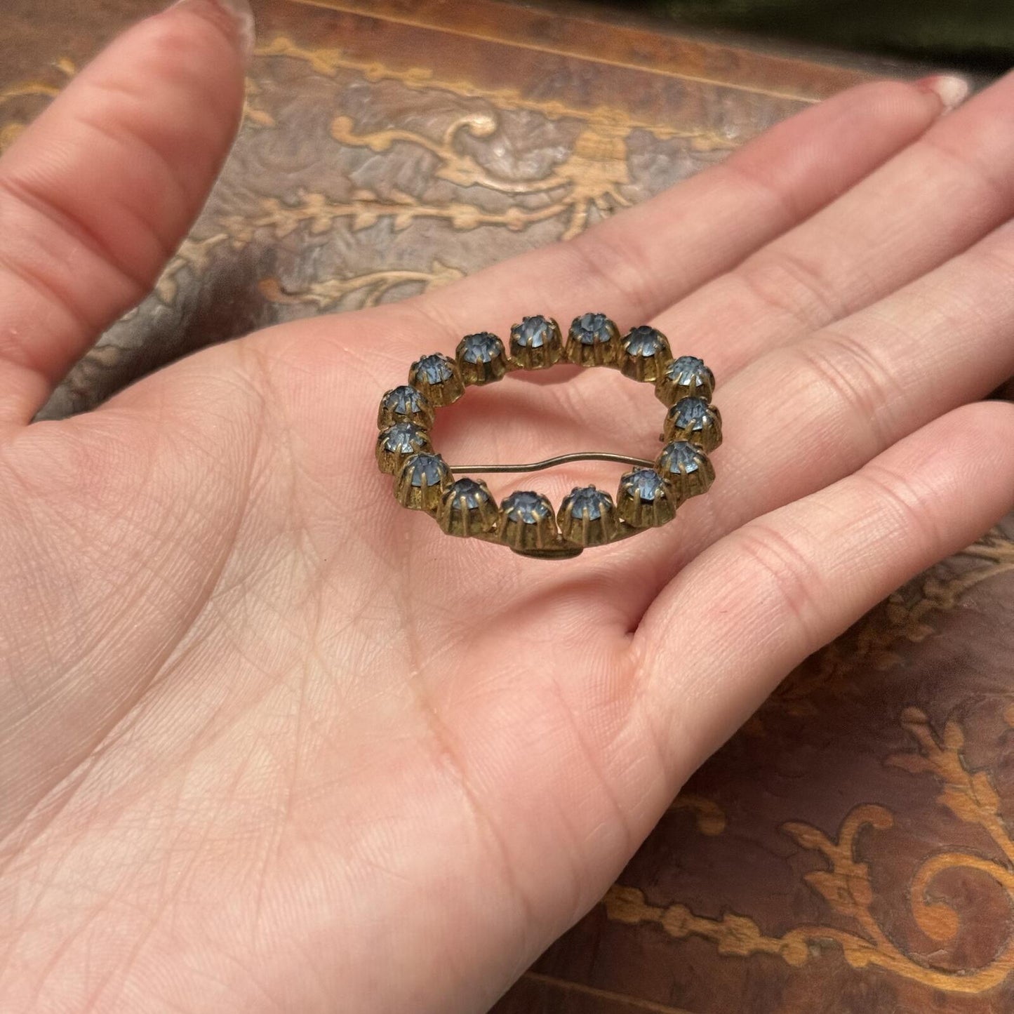 Vintage Antique Czech Blue Rhinestone Brooch