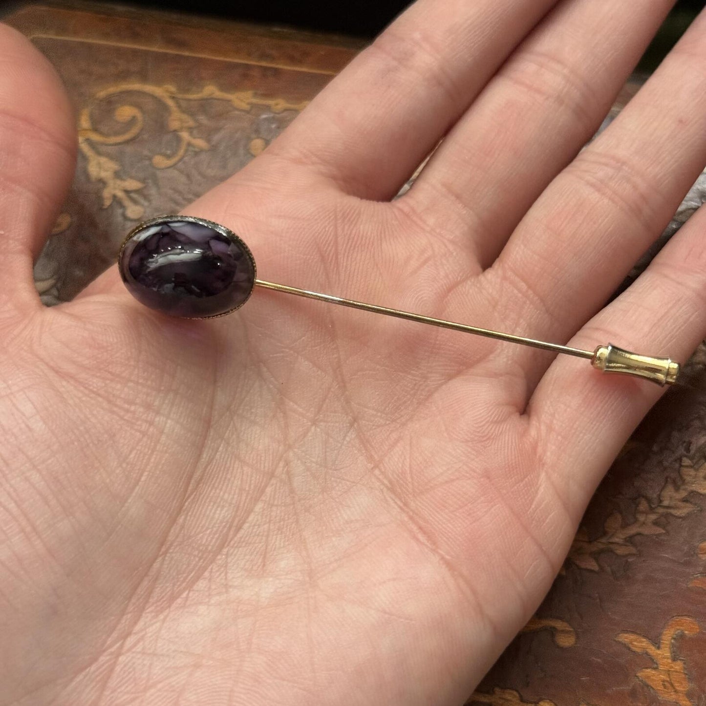 Vintage Purple Glass Stick Pin