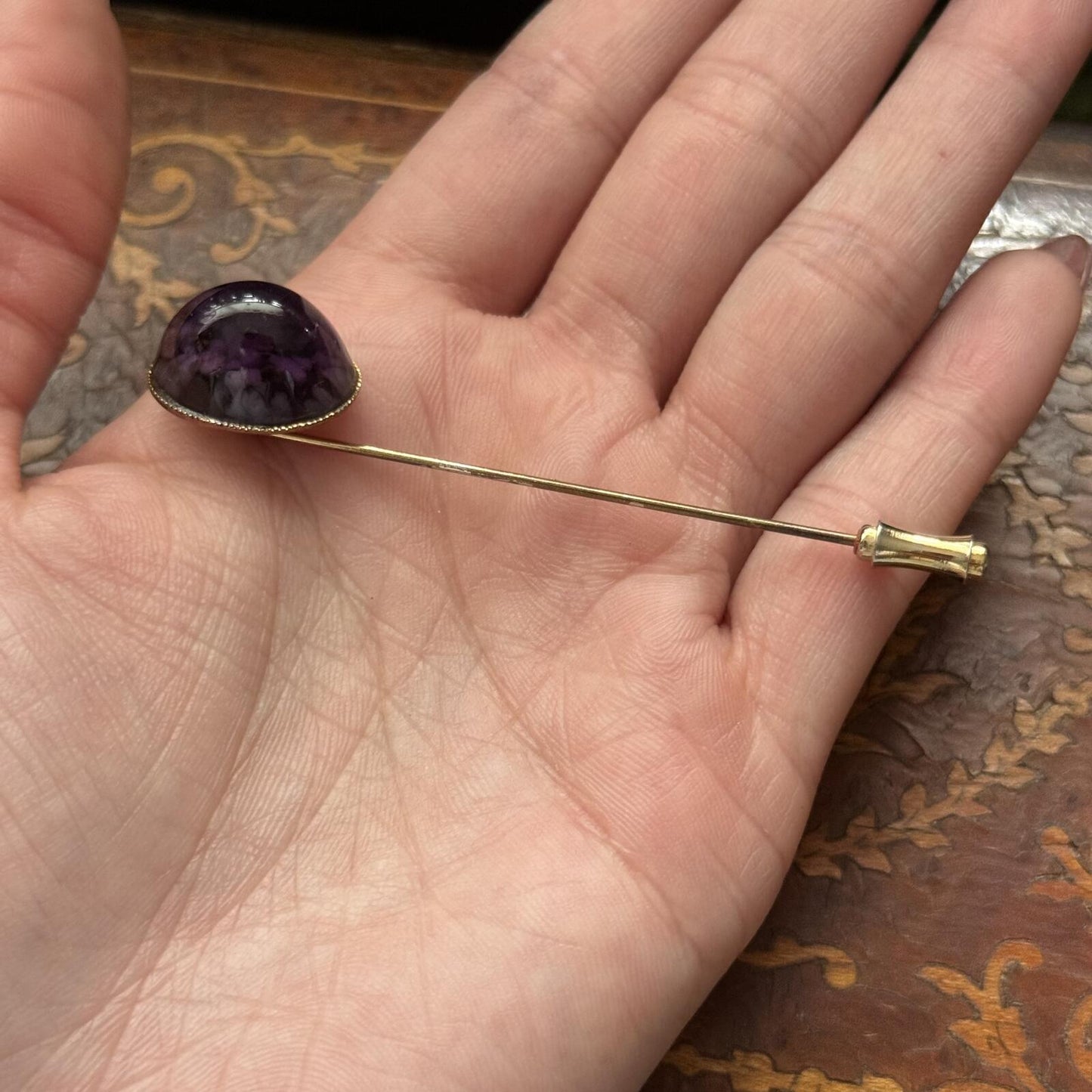 Vintage Purple Glass Stick Pin