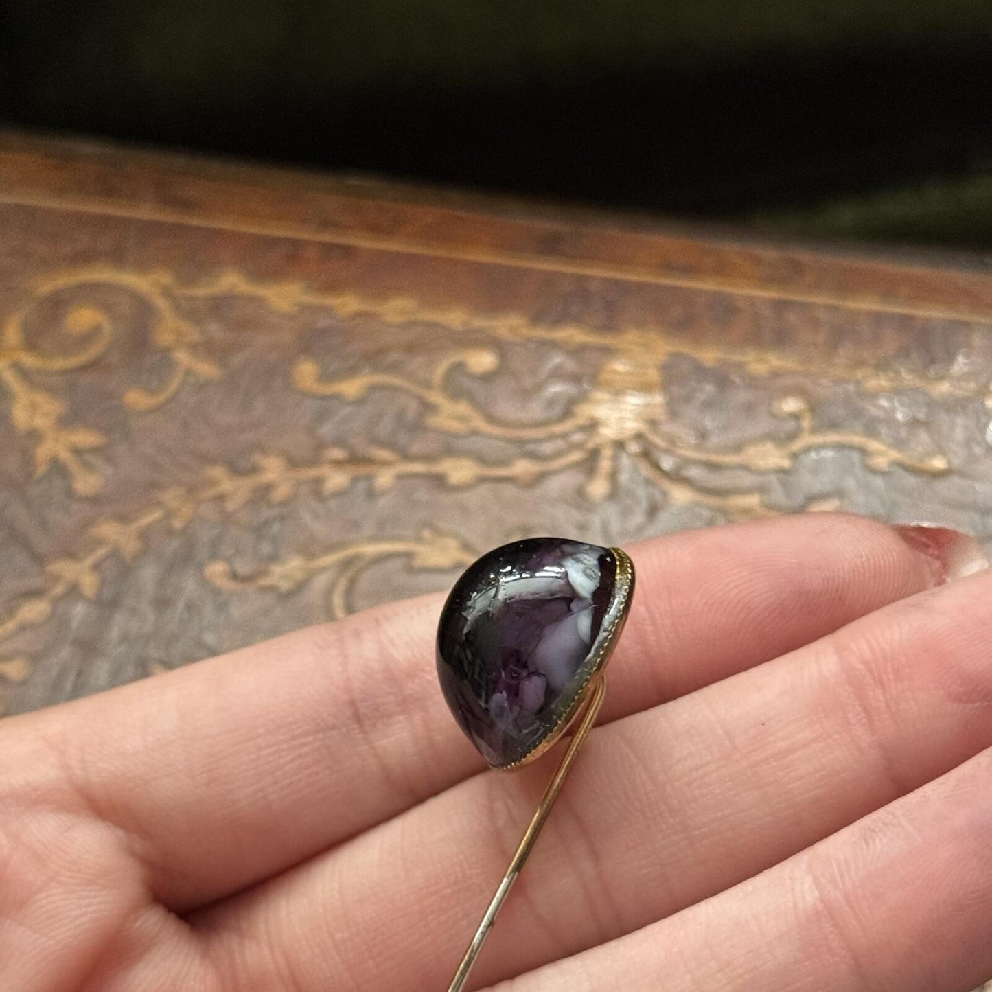 Vintage Purple Glass Stick Pin