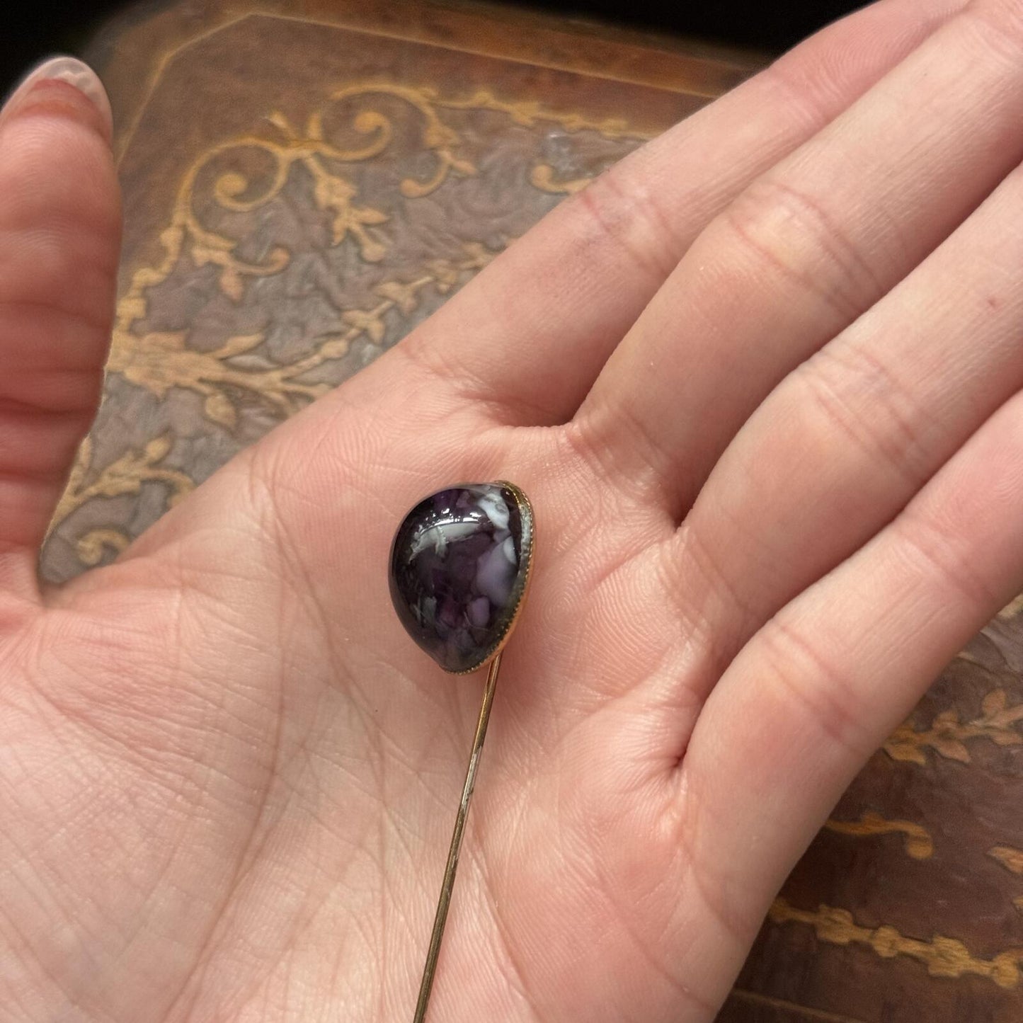 Vintage Purple Glass Stick Pin