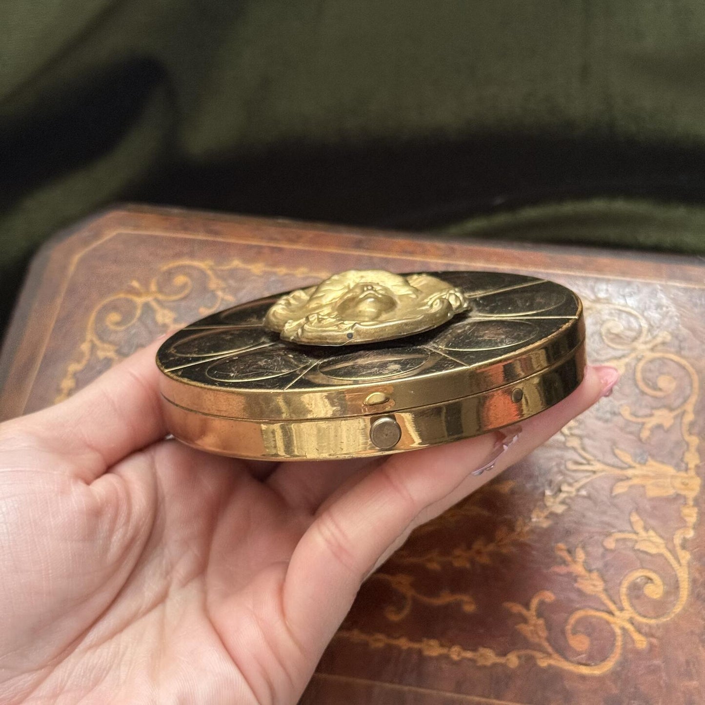 Vintage Art Nouveau Gold Tone Compact with Mirror