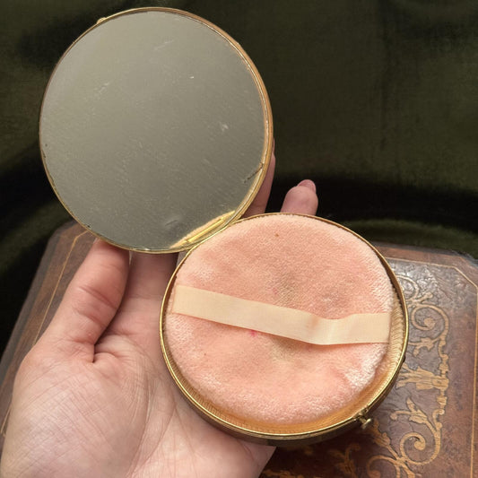 Vintage Art Nouveau Gold Tone Compact with Mirror