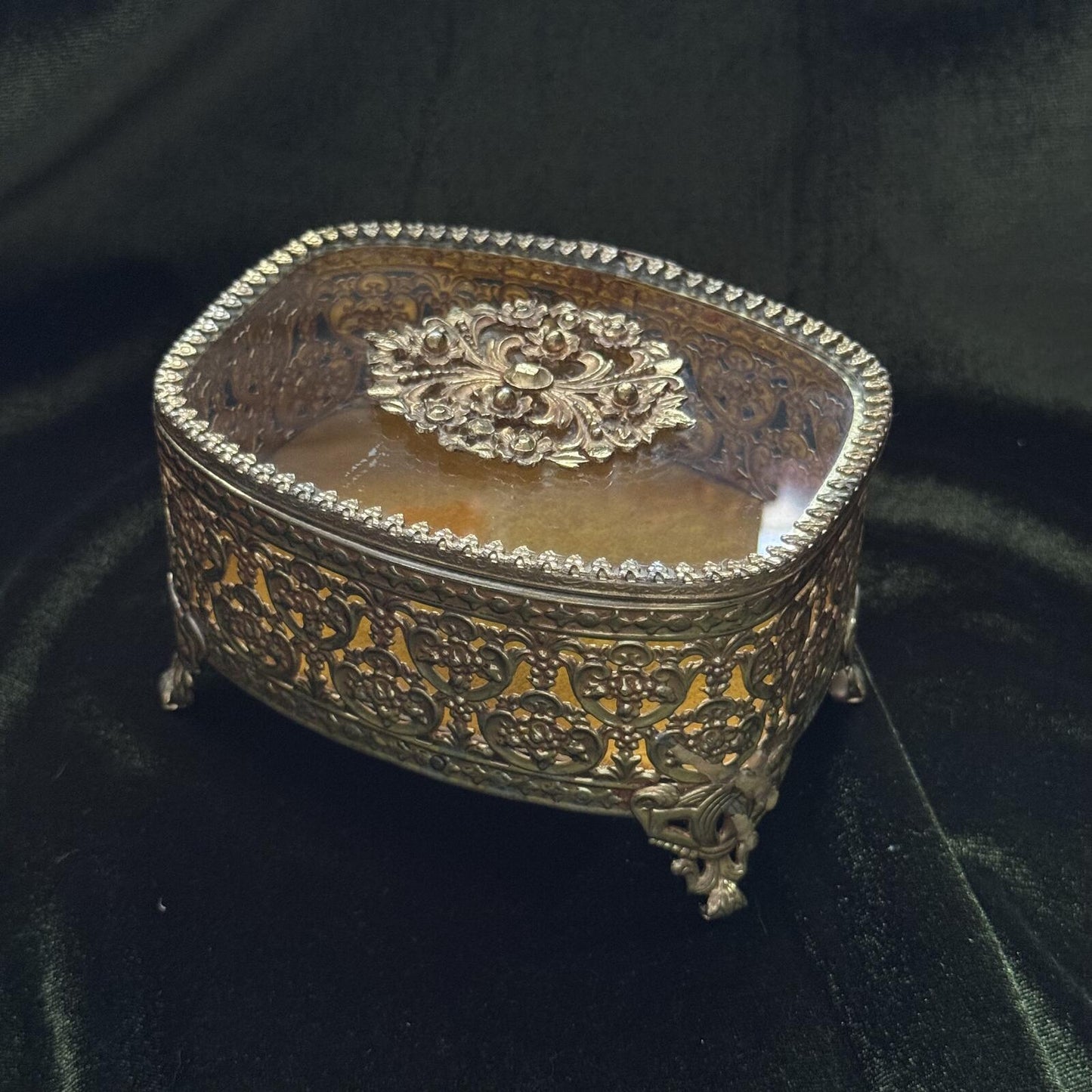 Vintage Glass Ormolu Casket Jewelry Box
