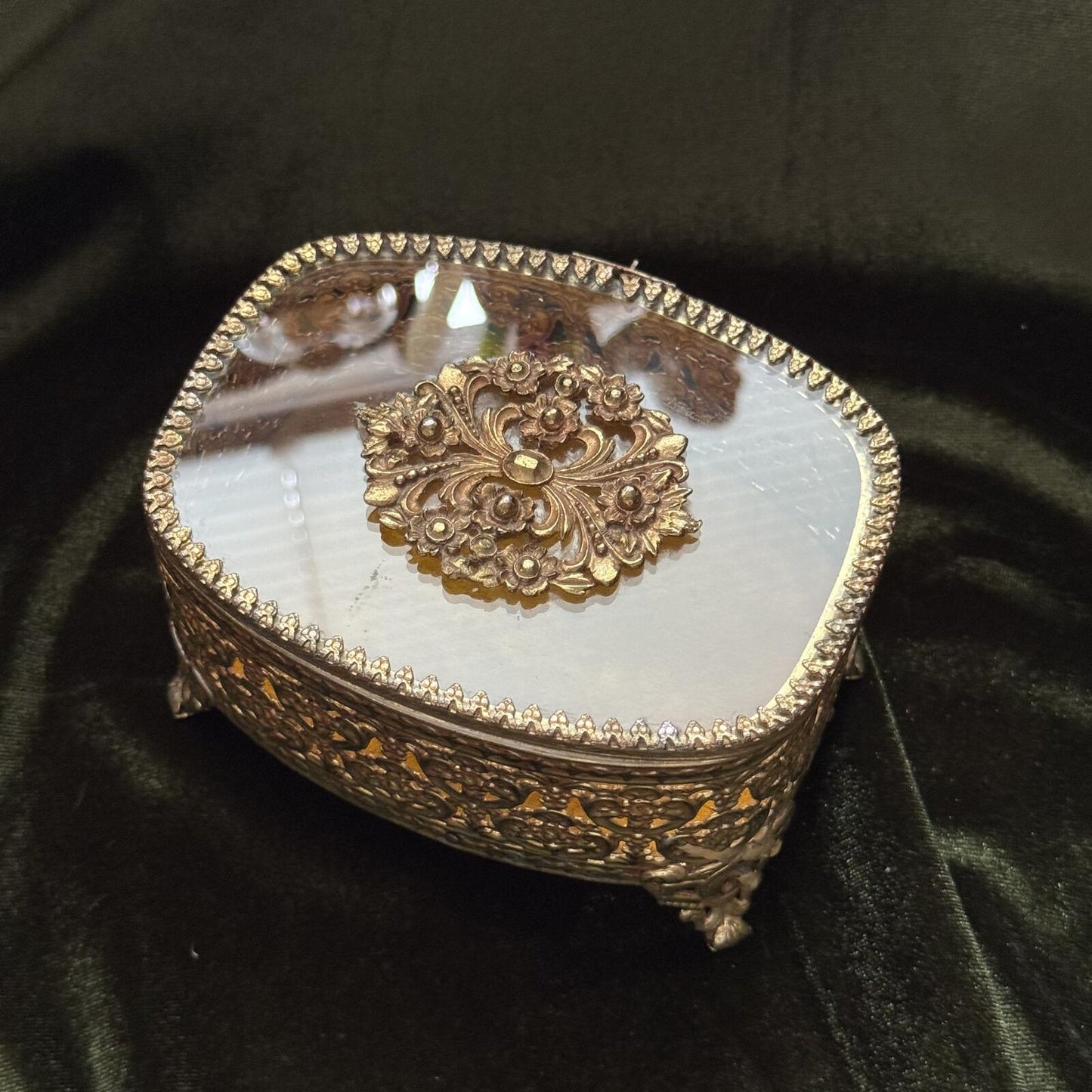 Vintage Glass Ormolu Casket Jewelry Box