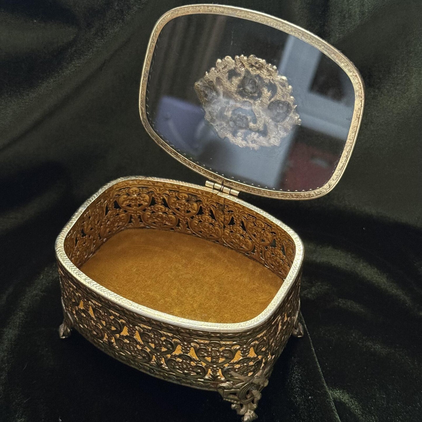Vintage Glass Ormolu Casket Jewelry Box
