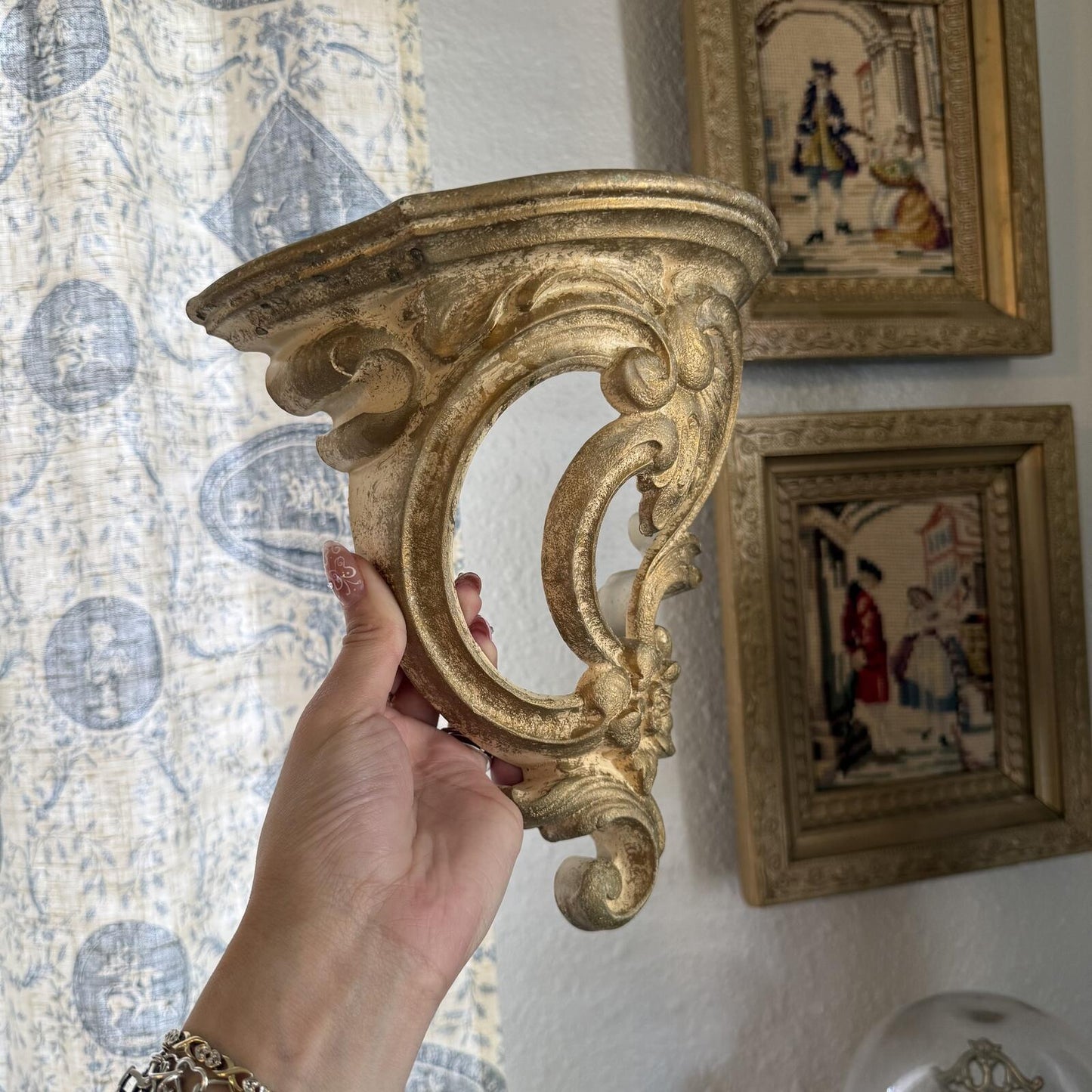 Vintage MCM Gold Plastic Wall shelve Sconce