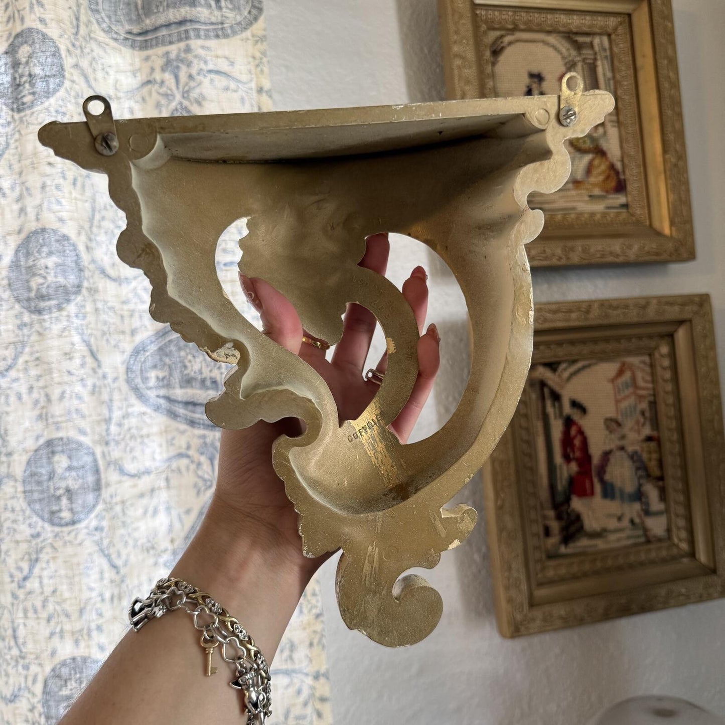 Vintage MCM Gold Plastic Wall shelve Sconce