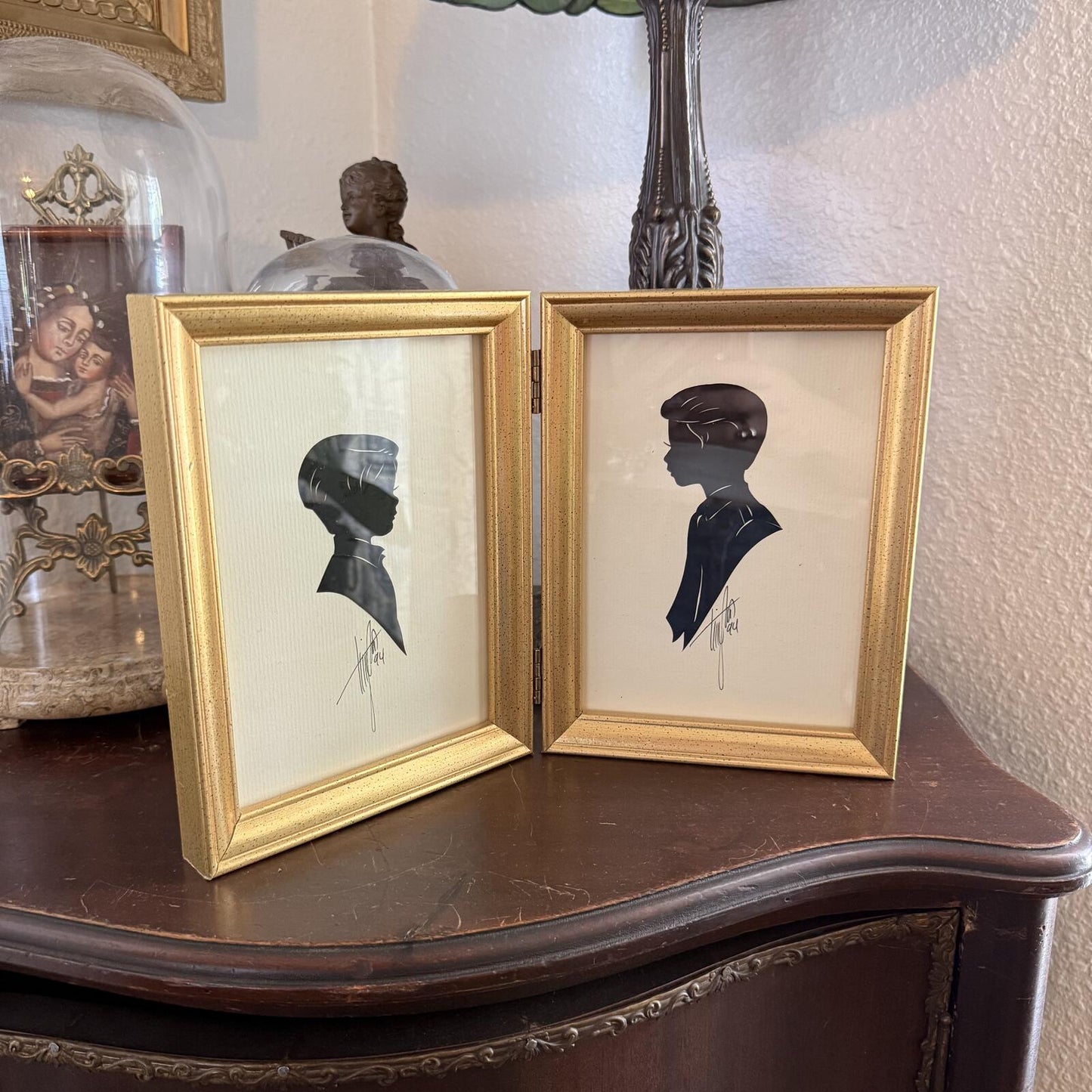 Vintage 1994 Hand-cut silhouettes of young boys Framed
