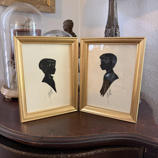 Vintage 1994 Hand-cut silhouettes of young boys Framed