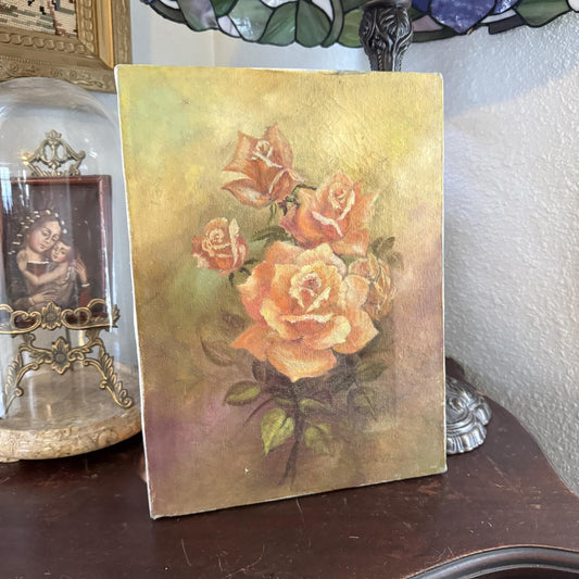 Vintage painting on canvas bouquet of orange and yellow roses