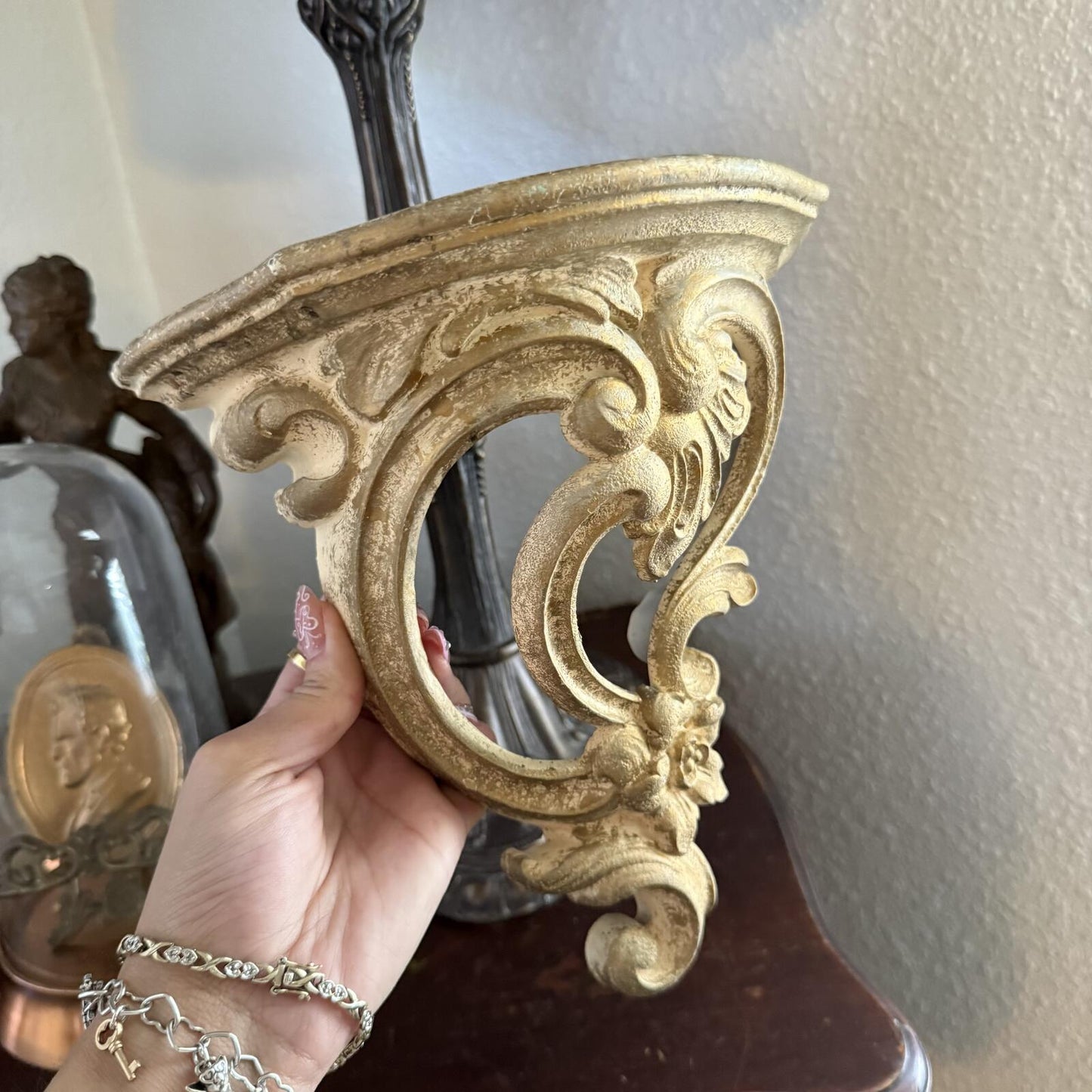 Vintage MCM Gold Plastic Wall shelve Sconce